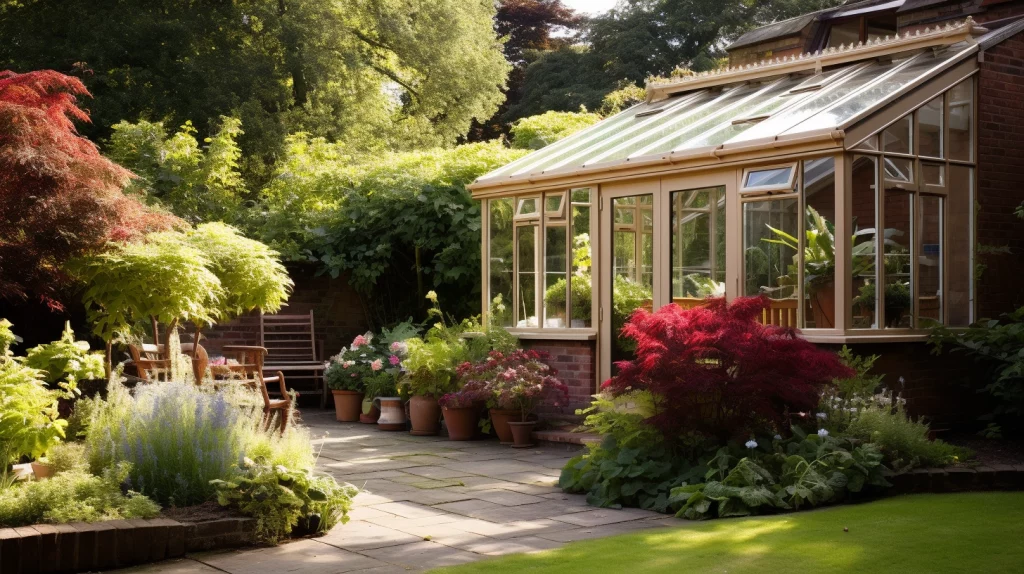 Lean to conservatory in a british garden
